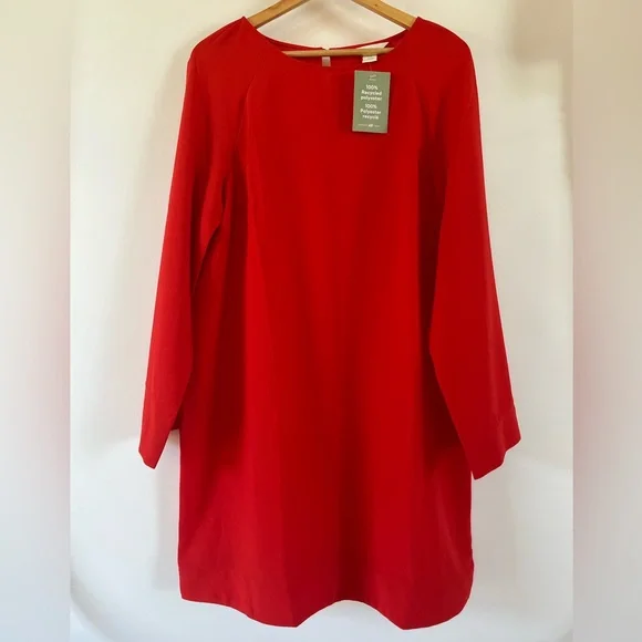 H&M | Dresses | Red Bell Sleeve Midi Dress In Recycled Polyester | Poshmark